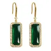 Dangle Earrings Fashion Simple Rectangular Green CZ Stone Drop Cubic Zirconia Women Jewelry Pretty Lovely Gold Color