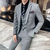 S-7XL (chaqueta + chaleco + pantalones) traje de negocios formal para hombre de marca vestido de fiesta de boda de tres piezas para novio color sólido a cuadros 231023