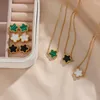 Necklace Earrings Set Five Point Star Luxury Plum Blossom Plant Leaf Flower Jewelry Pendant Women's Stainless Steel Clover