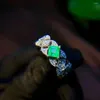 Anelli a grappolo Anello con pietra preziosa verde smeraldo alla moda con ornamento regalo in argento per anniversario di festa di compleanno per il presente fidanzamento con gemma naturale