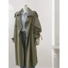 Mulheres Trench Coats Outono Vintage Exército Verde Khaki MediumLength Casaco Mulheres Casual Patchwork Com Cinto Doublebreasted Long Jacket Mulher 231023