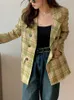 Damen-Anzüge, Blazer, Colorfaith JK6100, Damen-Blazer, übergroß, kariert, Knöpfe, Taschen, Jacken, gekerbt, Vintage-kariert, Frühling, Herbst, Oberteile 231021