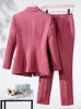 Men's Suits Pink Black White Female 2 Pieces Set Formal Blazer Pant Suit Women Jacket Trouser Ladies Wear For Office Double Breasted