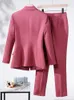 Herrenanzüge Rosa Schwarz Weiß Weiblich 2 Stück Set Formelle Blazer Hosenanzug Frauen Jacke Hose Damen Tragen Für Büro Zweireiher