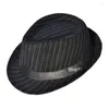 Baskar smala grim klassiska män kvinnor gåva hösten vinter dagligen trilby pinstripe med svart band polyester lättvikt dräkt fedora hatt