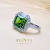 Cluster Rings Giant ! 3 Daily Style Ring Small Design Sense High Grade 925 Silver Carbon Diamond Olive Emerald