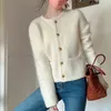 Womens Sweaters Rimocy Elegant Knitted White Jacket Women Round Neck Autumn Winter Fuzzy Cardigan Woman Long Sleeve Sweater 231023
