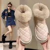 Botas inverno nova moda versátil sola grossa xadrez matsuke com pelúcia quente pele neve sapatos de algodão feminino