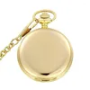 Pocket Watches Retro Luxury Smooth Black Gold Case Quartz Watch for Men Roman siffra Fob Chain Necklace Pendant Man Clock Present gåvor