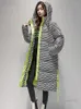 Casacos de trincheira femininos 2024 inverno quente parka xadrez longo sonw casaco moda engrossar com capuz puffer jaqueta feminina à prova de vento outwear