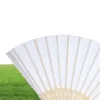 12 Pack Hand Håller fans White Paper Fan Bamboo Folding Fans Handheld Folded Fan For Church Wedding Present Party Favors Diy4852417