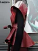 Women's Jackets Lautaro Spring Luxury Designer Faux Leather Jacket Women Sashes Red Wine Cape Shawls for Women Gothic Cloak Runway Fashion 231021