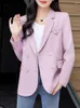 Garnitury damskie Cirmyy Blazery dla kobiet 2023 Fall Fall Tan-Down Down-Down kołnierz podwójnie piersi płaszcz Blazer Office Lady Casual Pink Loose