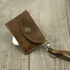 Card Holders Vintage Handmade Crazy Horse Leather Holder With Flower Buckle Portable Genuine Key Rings Wallet Coin Bag