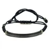 Bracelets de charme Bracelets en cuir pour hommes Rivière protégeant Micro Pave Black CZ Bracelet en macramé pour