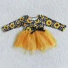 Flickaklänningar Promotion Baby Girls Sunflower Clothing Long Sleeves Orange Tulle Twirl Dress Children Fashion Toddler Leopard Floralkläder