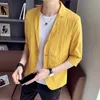 Camisas casuais masculinas verão blazers jaqueta de manga média ternos casuais para homens roupas protetor solar fino botão casaco coreano magro sólido tops traje homme 231023