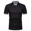 Polos pour hommes 2023 Mode Henry Collar Plaid Couleur Correspondant Polo à manches courtes