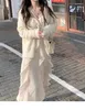 Vestidos casuais colarinho quadrado manga comprida irregular babados fada elegância suave damasco mulheres outono comprimento médio