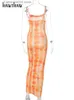 Urban Seksowne sukienki Hawthaw Women Summer Party Bez rękawów Symed Printed Bodycon Beach Long Dress 2021 Female Clothing Streetwear Hurtowe Przedmioty T231023