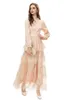 Women's Runway Dresses O Neck Long Sleeves Tiered Ruffles Embroidery Elegant Designer Party Prom Evening Vestidos Gown