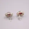 Stud Earrings Real Silver 925 For Women Female Girl Gold Korean Red Garnet Zircon National Style Round