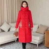 Kvinnor Down Retro Ethnic Embroidery Long Coat Winterkläder Buckle Chinese Tang Suit Women Elegant Cotton Jacket For Mom Outwear F1544