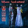 Party Decoration Halloween Animatronic Hanging Animated Talking Scary Clown With Chain Red Eyes Sound &Touch Activated Electric Horror