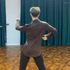 Stadium Slijtage Bruin Latin Dance Tops Voor Mannelijke Tango Wals Dansen Praktijk Kleding Prestaties Kostuum Salsa Rumba Shirt VDB5557