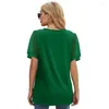 Women's T Shirts Setiadia Summer Clothes Sexy Green T-shirt V-neck Minimalist Mesh Bubble Sleeves Tops For Fashion Woman Clothing 2023