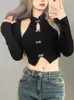 Kvinnors T-skjortor Y2K Vintage Sticked Topps Women Spring Long Sleeve Halter Crop Top Korean Fashion Simple Casual Hollow Out Tees Two-Piece