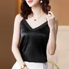 Camisoles Tanques AOSSVIAO Spaghetti Strap V Neck Tank Tops Mulheres Sem Mangas Cetim Sedoso Camisole S-2XL Verão Top 231023