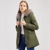 Dames Down Dames Winter Effen Kleur Fleecevoering Dikke warme jas Lady Casual Slim Trekkoord Capuchon Vrouwelijke Bontkraag Parka