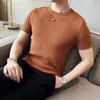 Men's T Shirts Summer Striped Knit T-shirt/Male Slim Fit High Quality Fashion Pullover/Man Resilience Casual Knitted T-shirt 3XL