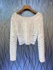 Malhas femininas de alta qualidade blusas 2023 outono inverno malhas mulheres crochê tricô manga longa casual branco jumpers topos outfits