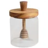 Set di stoviglie Barattolo di vetro per miele Terrario Pentola per sciroppo Coperchio piccolo Dispenser in legno trasparente Contenitore da cucina