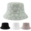 Berets Embroidery Flowers Flat Top Foldable Shade Fisherman'S Hat Sun Protection Korean Version Summer Women Basin Cap