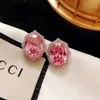 Kobiety biżuteria ślubna Słodka różowa krystaliczna cyrkon Diamond Białe złote kolczyki Studs Girlfriend Party Birthday Gift