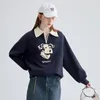 Sweats à capuche pour femmes Vintage Cartoon Dog Imprimer POLO Sweat-shirt surdimensionné Femmes Preppy Girls Streetwear Kawaii Vêtements Coréen Haut d'hiver