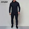 Herrspårsgångar Zogaa Set Män Nya mäns utomhussport Leisure Pure Color Cardigan Top Two -dräkt Sweatshirt Tracksuit Hoodies Lounge Wear J231023