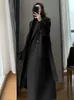 Mulheres misturas de lã inverno casaco longo de lã casual feminino duplo breasted jaqueta falsa outono moda coreana senhoras roupas pretas 231021