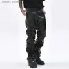 Мужские брюки Хип-хоп Мужские плиссированные брюки из искусственной кожи Harajuku Ретро Уличная одежда Свободные повседневные брюки с рюшами Прямые однотонные черные брюки Q231023