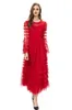 Women's Runway Dresses O Neck Long Flare Sleeves Tiered Ruffles Layered Elegant Designer Party Prom Evening Gown