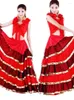 무대웨어 여성 볼룸 스페인 플라멩코 댄스 스커트 레드 댄서 팬시 팬시 드레스 의상 배꼽 춤추는 스커트 360/540/720도