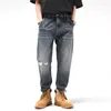 Men's Jeans Men's High Quality American Ripped Men's Loose Spring And Autumn Straight-leg Pants Retro Nine-point PantsMen's