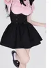 Saias verão rosa doce kawaii 2 peça conjunto mulheres preto estilo coreano saia terno feminino 2023 elegante blusa bonito suspensórios mini vestido