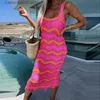 Abiti sexy urbani Moda donna Wave Stripe Abito lavorato a maglia cavo Collo quadrato sexy Senza maniche Avvolto Club Dress Casual Summer Beach Dress Vestidos T231023