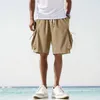 Men's Shorts Mens Cargo Solid Color Straight Overalls Retro Beach Pants Business Social Loose Elastic Waist Male