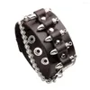 Charme pulseiras moda pulseira estilo punk vintage couro apontado rebite trançado masculino