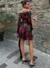 Casual Dresses Tossy Printed Off-Shoulder Floral Mini Dress Ruffled Sexy Backless V-Neck Bandage Summer Patchwork Contrast Female